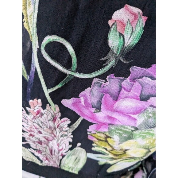 H&M Blouse Women's 6 Black Purple Green Sheer Floral Birds Top Romantic Ruffles - Picture 4 of 12